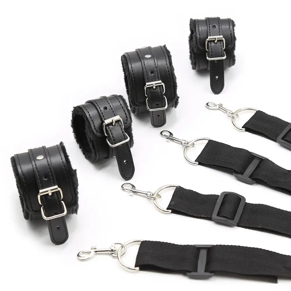  Fuzzy under bed Sex bondage open leg restraint harness straps Handcuffs Ankle cuff Adult Fetish SM 