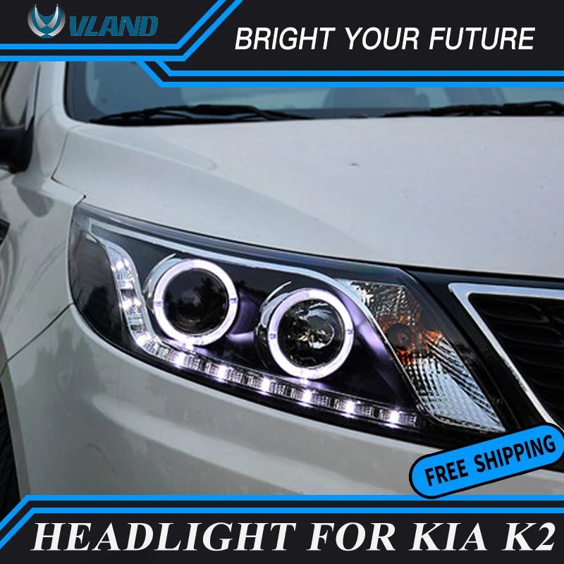 

Car Angel-eyes Head Lamp For Kia K2 Rio LED Headlights 2011-2014 DRL Bi-xenon Projector Lens Front Light