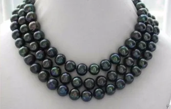 

NEW Beautiful natural 9-10mm black tahitian pearl necklace 48" earring set