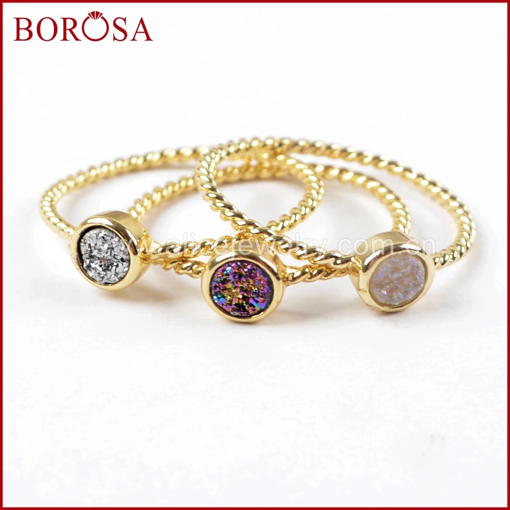 BOROSA 10 шт. золотого цвета 4 мм Drusy круглые Φ Безель кольцо смешанные s для женщин