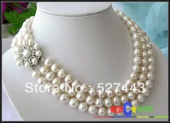 

Wholesale free shipping >>p1552 3ROW 8-9MM ROUND WHITE FRESHWATER PEARL NECKLACE