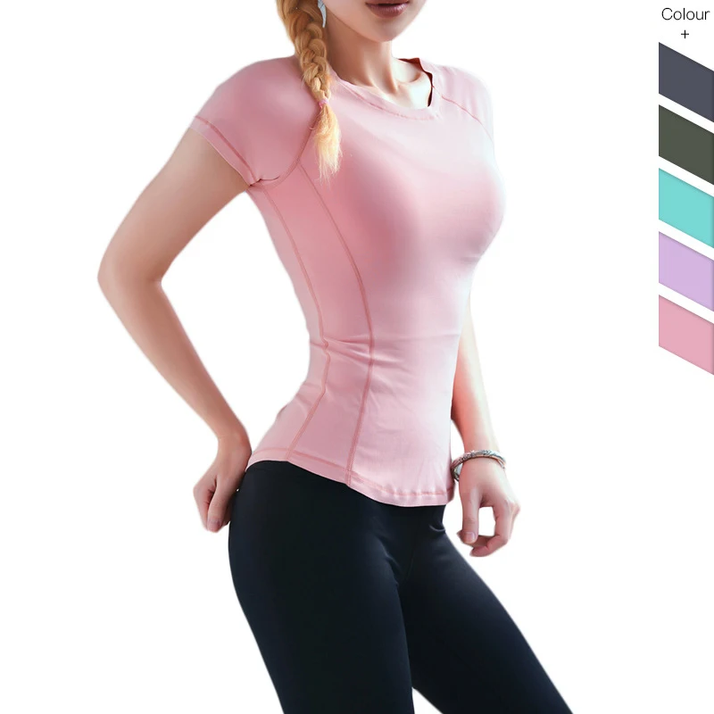 

2019 New Breathable Tight Yoga Shirts Seamless T-shirt Running Tees Gym Fitness Tops Yoga Clothes Sports Wear for Women Clothing