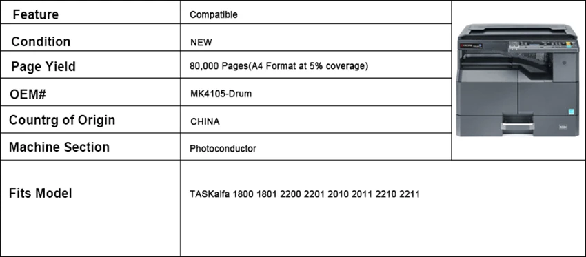 Фотобарабанное фазирующее устройство MK4105-Drum для Kyocera TASKalfa 1800 1801 2200 2201 2010 2011 2210 2211 цилиндр Жако барабан