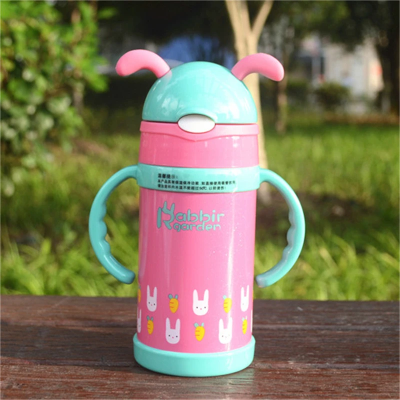 New Hot 260ml Baby Handle Bottle Child To School Thermal Drink Travel