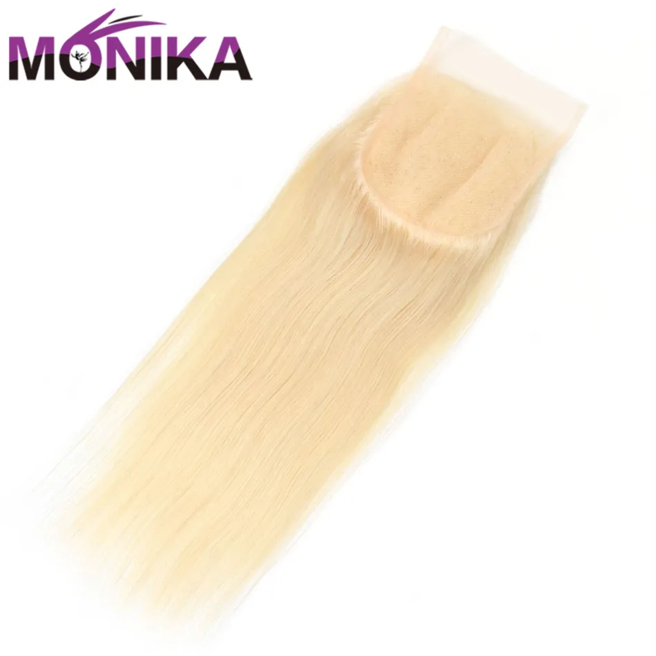 Monika перуанские не Реми 4*4 #613 прямые человеческие волосы закрытие Perruque блонд 613 блонд прозрачная швейцарская шнуровка