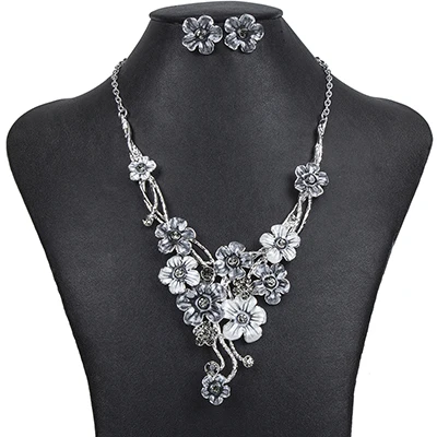 Ms1504373 Модные Ювелирные наборы высокое качество 5 цветов ожерелье наборы для женщин ювелирные изделия посеребренный Кристалл Цветочный дизайн подарок - Окраска металла: Родиевое покрытие