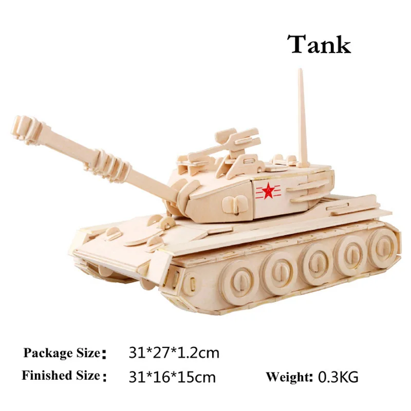 3D Wooden Puzzles Tank Military Model Assembly Jigsaws DIY Educational