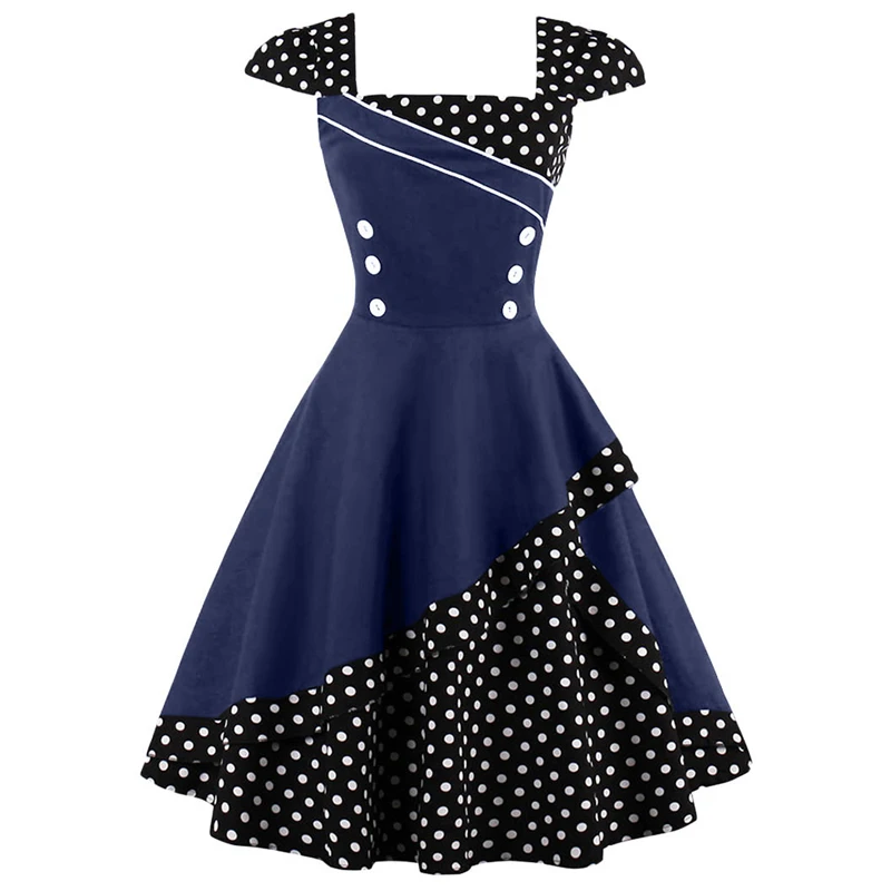 Goedkoop OTEN Zomer jurk 2019 schattige pin up vintage retro 50s 60s Elegante Vrouwen Polka dot Gedrukte korte mouwen party gown skater jurken