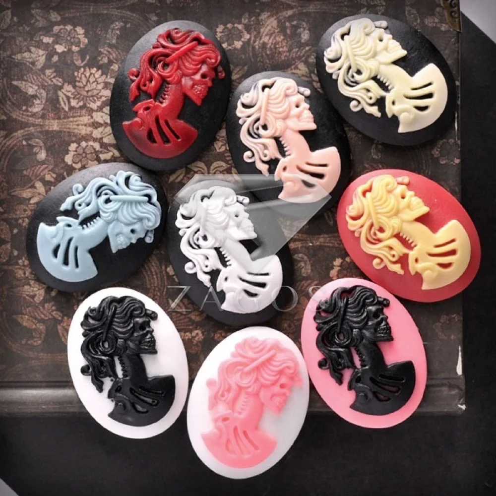 

2Pcs Resin Vintage Style Oval Lady Skull Flat Back Cameo Cabochon 40x30x7mm For Jewelry Accessories Wholesale RB0621