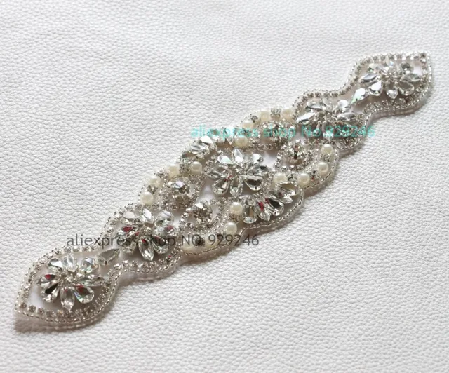 1pc Lot Long Flower Garment Fashion Trims Pearl Beaded Lique 1pc Lot Long Flower Garment Fashion Trims Pearl Beaded Lique Crystal Rhinestone Embellishment For Bridal
