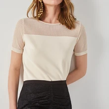 Горячая Распродажа, Новая модная женская однотонная двухцветная футболка с круглым вырезом и коротким рукавом, повседневная трикотажная футболка, элегантные летние футболки с вырезами