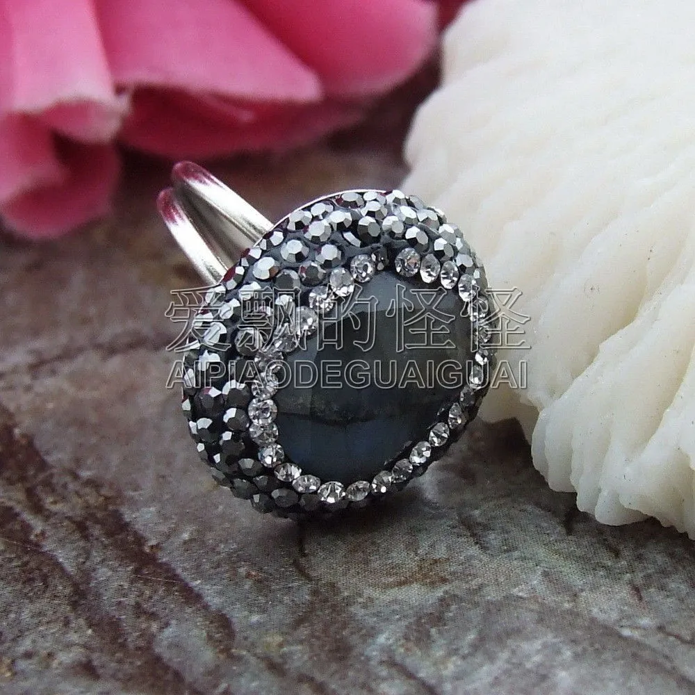 

Women's 17x20MM Natural Faceted Labradorite Trimmed With Marcasite Ring