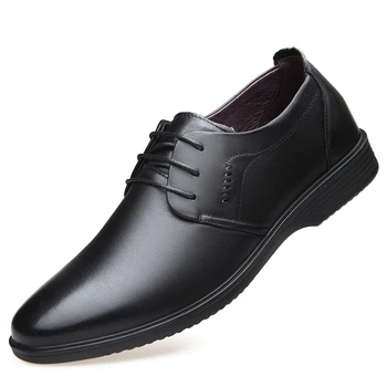 

new Men's Footwear Business Lace-up Shoes Comfortable soft Men Wedding Dress Shoes Black Brown Genuine Leather Formal Shoes