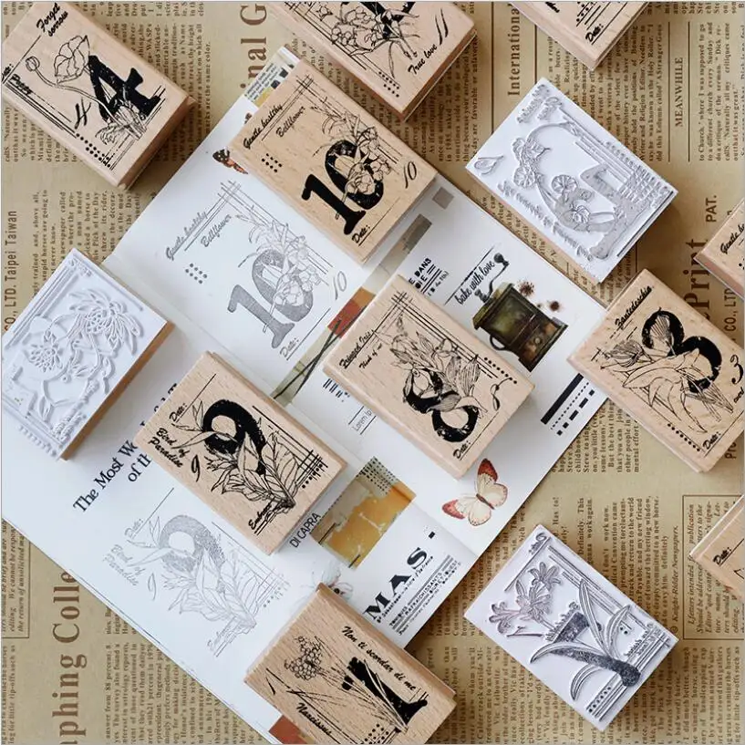 

Creative Vintage Classic twelve months of flower language Wood rubber Stamp Seal Ancient Seal Post Decorative Antique Stamp Gift