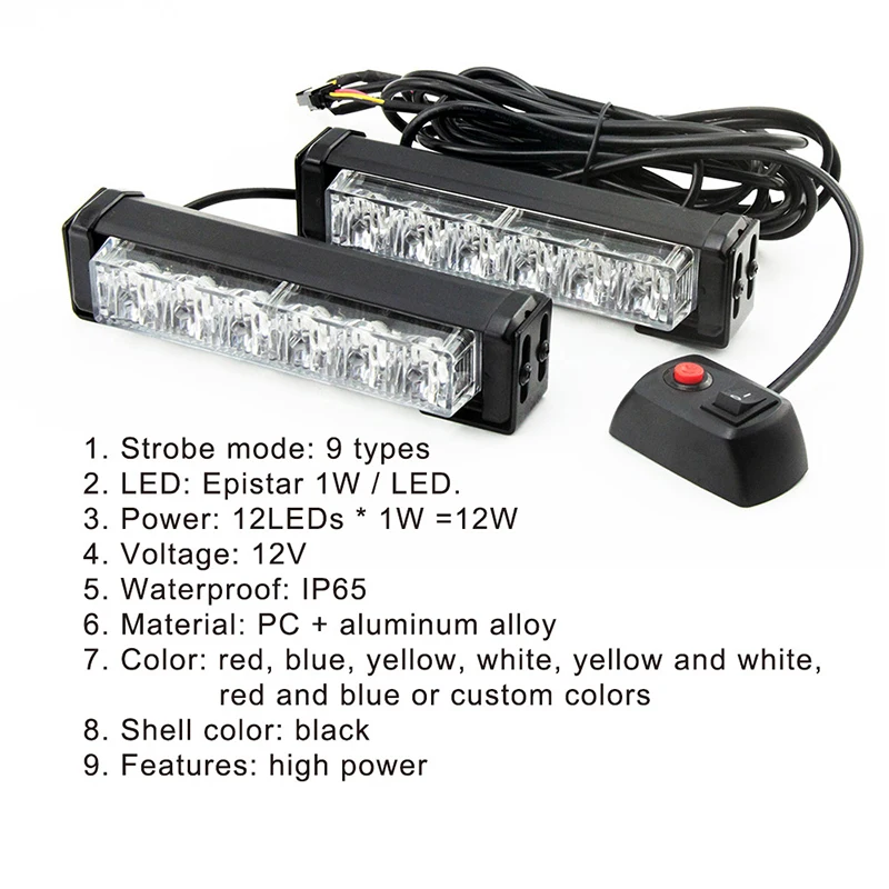 2x6LED Car Police Strobe Flash Light Modes Auto Warning Light 12W High Power Caution Lamp red blue white yellow car Ambulance Police strobe flash light dash emergency warning fog light DRL firemen auto led warning