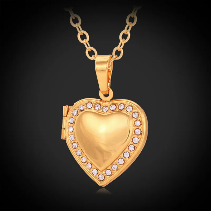 

Kpop Photo Locket Pendant Necklace Heart Austrian Rhinestone Gold Color Fashion Jewelry For Women/Men Accessories Brand P609