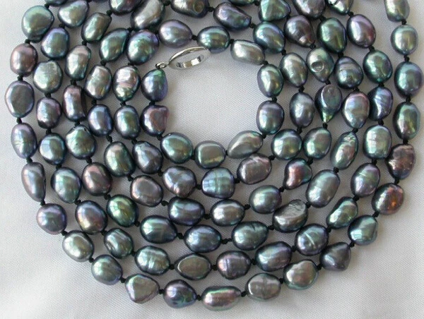 

Free Shipping ***Hot sale >>>stunning long 50" 8-9mm baroque black freshwater cultured pearl necklace