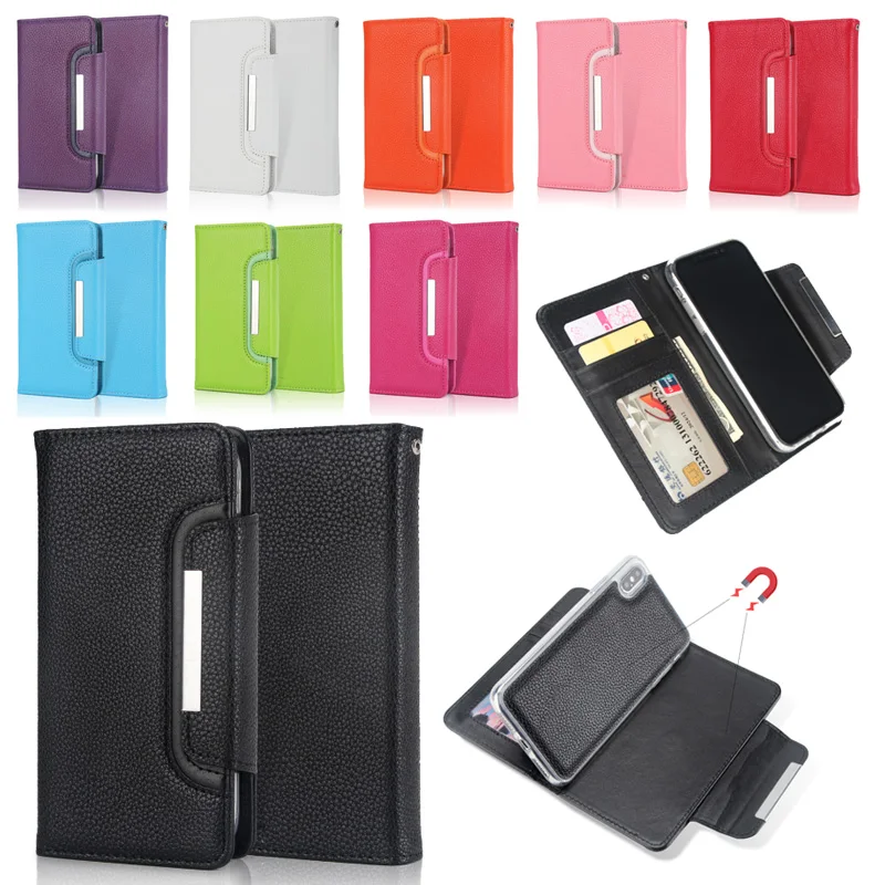 

For iPhone 6 6s 7 8 Plus XR Magnetic Detachable 2 in 1 Multi-functional Synthetic Leather Wallet Card Holders Cover Case