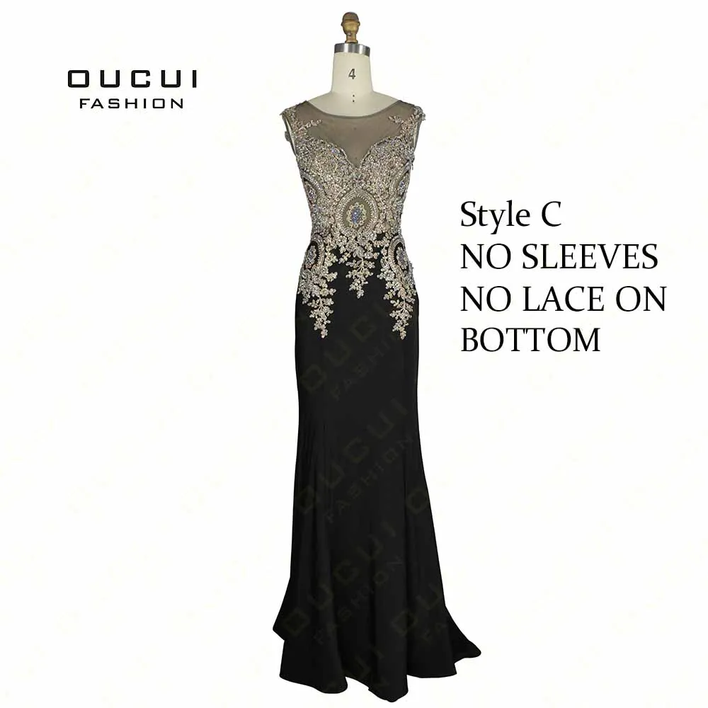 Реальные фотографии наивысшего качества черного цвета кружева вышивать вечернее элегантное длинное вечернее платье OL102653 - Цвет: Black style C