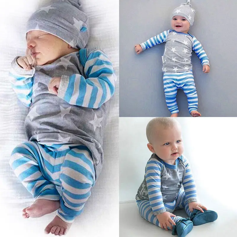 

Toddler Infant Newborn Baby Boys Girls Star Striped Long Sleeve Tops T-shirt Pants Outfits Clothes Casual Warm Set Autumn