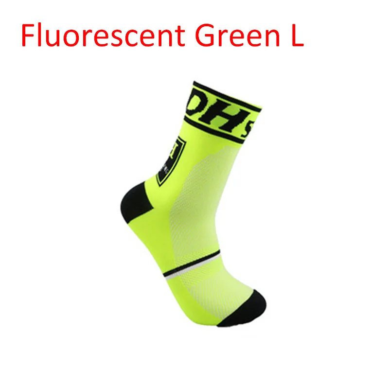 DH Спортивные профессиональные велосипедные носки, анти-пот, спортивные носки для мужчин и женщин, дышащие износостойкие носки для езды на велосипеде - Цвет: Fluorescent green L
