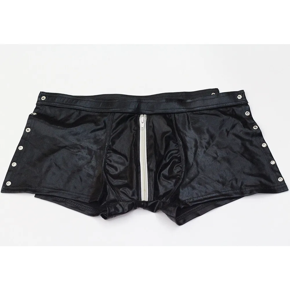 5 sexy-men-leather-lace up-wetlook-lingerie-pvc shorts-clubwear-underwear