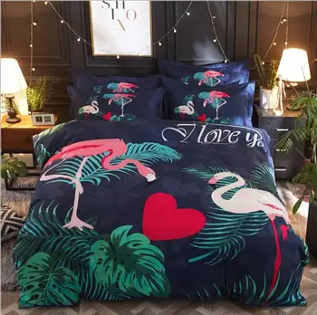 

Cartoon Pink Flamingo Bedding Sets 4pcs Geometric Pattern Bed Linings Duvet Cover Bed Sheet Pillowcases Cover Set