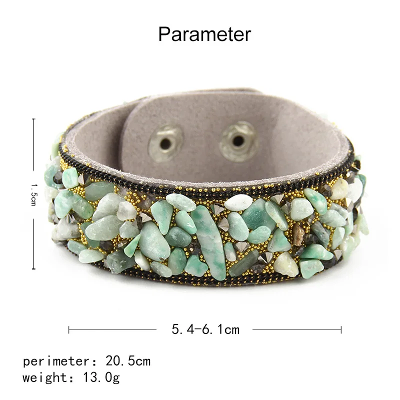 Women Wrap Bracelet With Stones Vintage Shake Leather Bracelets Bangle With Buttons Female Jewelry