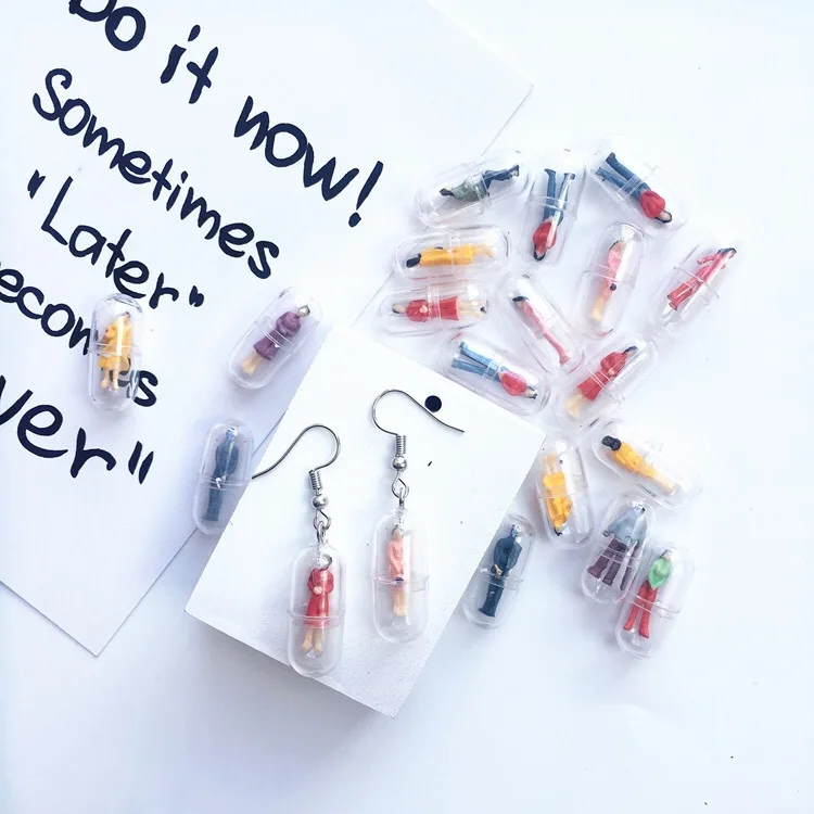 

Funny Handmade Cute Capsules Colorful Humanoid Fun Drop Earrings Female Creative Personality Candy Earring Funny Jewelry Gift