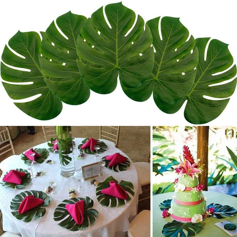 

12Pcs Artificial Tropical Green Palm Leaves Turtle Leaf Plant for Hawaiian Party Jungle Beach Party Christmas Home Garden Decor