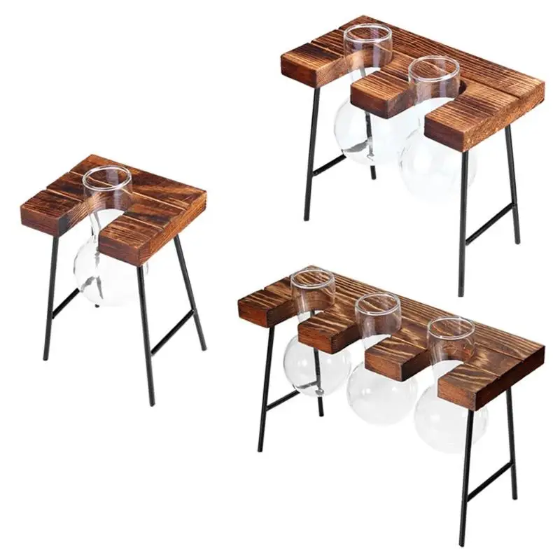 

Creative Wooden Frame Vase Hydroponic Plant Transparent Glass Container