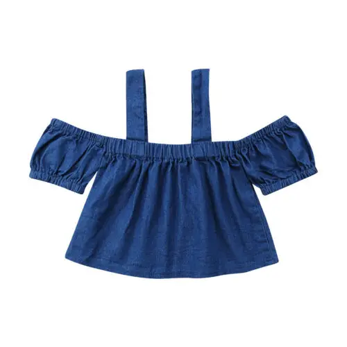 Toddler Baby Kids Girls Off Shoulder Strap Denim Tops Blouse Shirt T-Shirts | Детская одежда и обувь