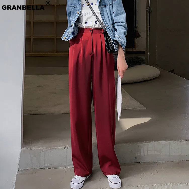 

High quality Ins Hot Female Straight Elastic Wasit Suit Pants Stylish High Waist Korean Women's Suit Trousers Palazzo Pants
