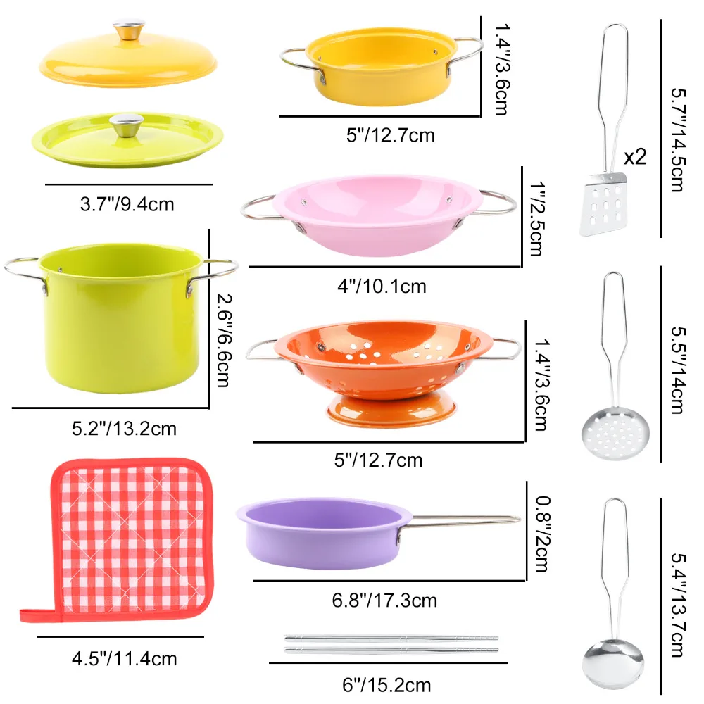  13PCS Educational Colorful Pretend Play Kitchen Toy Stainless Steel Kitchenware Pot ChopsticksDish  - 32909080673