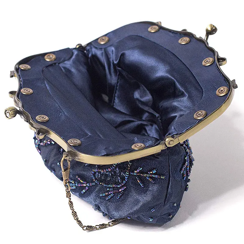 Women's Antique Beaded Party Clutch Vintage Rose Purse Evening Handbag (13)