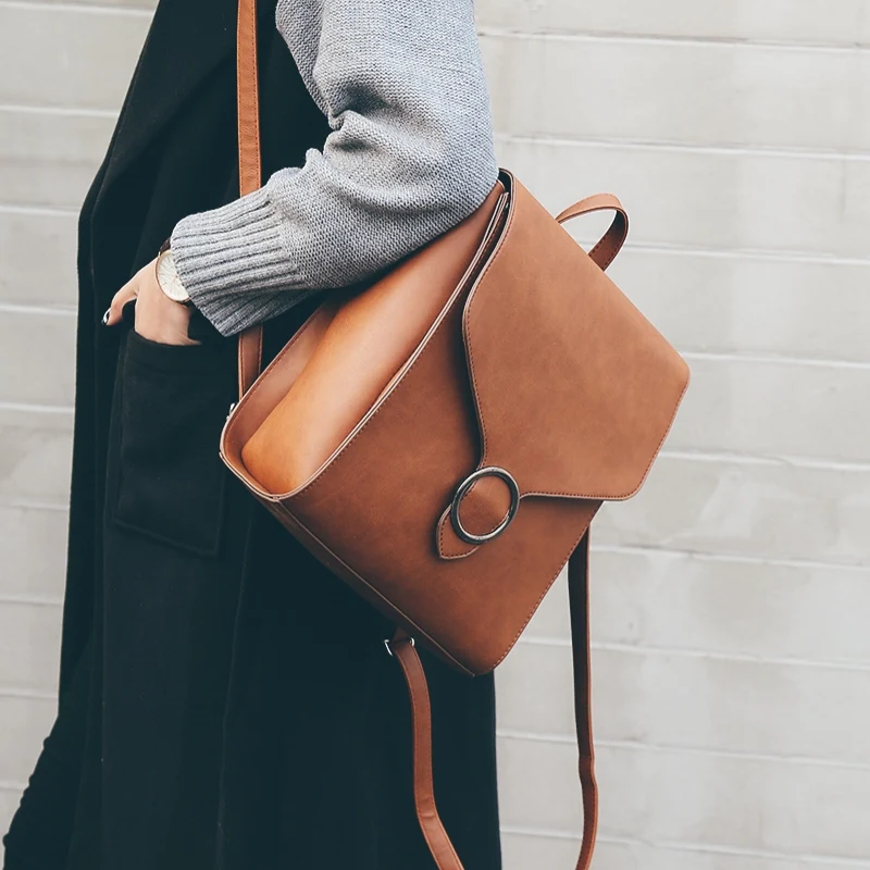 New Korean Style Vintage Preppy Style Backpack Women PU Joker Leisure School Bag Vintage London Fashion