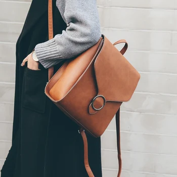 

New Korean Style Vintage Preppy Style Backpack Women PU Joker Leisure School Bag Vintage London Fashion Pure Color Backpack