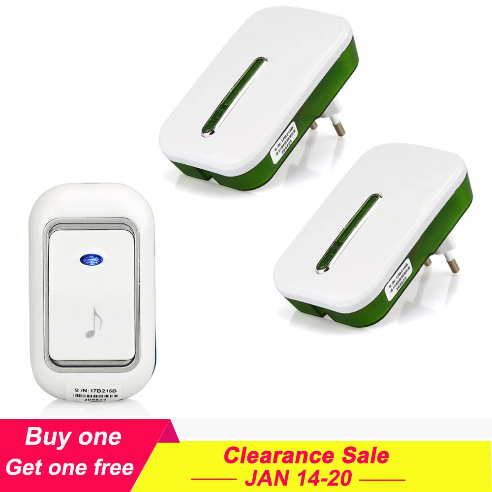

Wireless Doorbell Chime Kit 51 Chimes Remote Button with Receiver LED Indicator for Home Door Bell F1762B