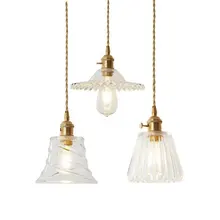 Glass Pendant Light Nordic Pendant Lamp Copper Lamp Brass Creative Minimalist E27 Transparent Lampshade For Restaurant Light e27 brass material socket d220mm clear glass shade fabric twisted wire cord brass material ceiling plate 100% brass pendant lamp