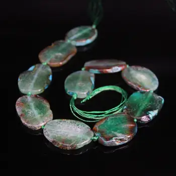 

10-11PCS/strand Green Dragon Veins Agates Raw Slab Beads,Natural Onxy Stone Slice Nugget Necklace Pendant Jewelry Supplier