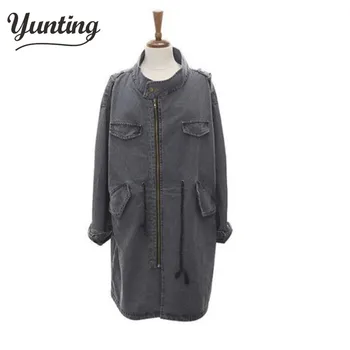 

New arrival Streetwear Cool Fashion Womens Ladies Wind Denim Trench Coat Long Jeans outwear