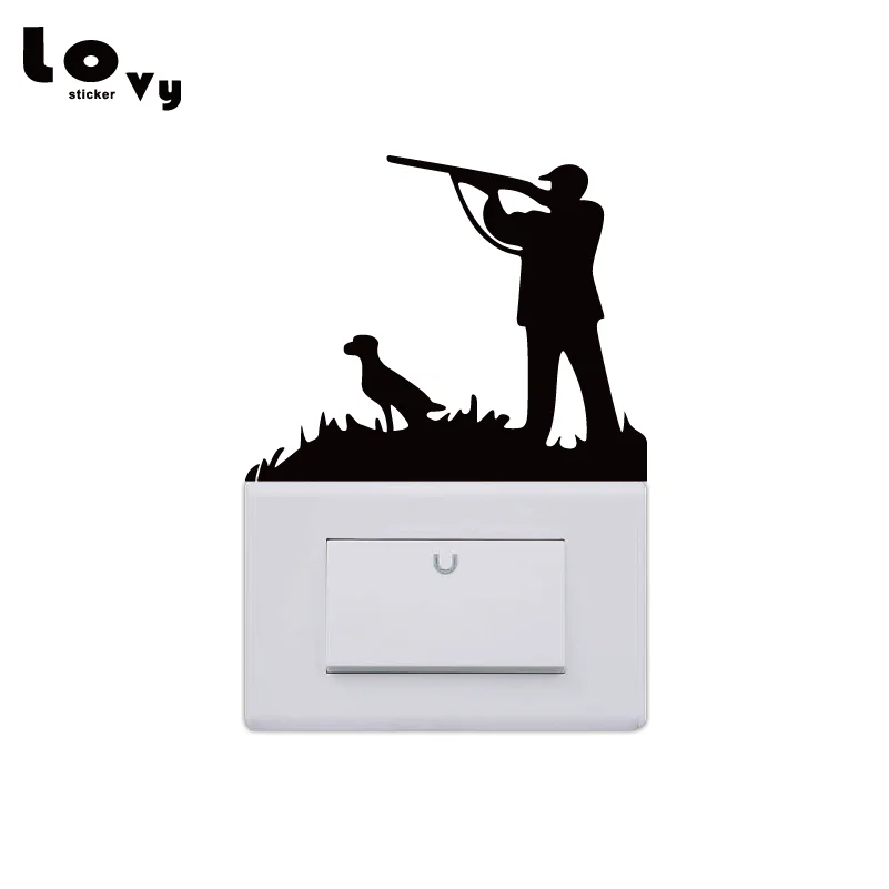 

Hunting Man And His Dog Switch Sticker Creative Hunting Silhouette Vinyl Wall Sticker Home Decor SW0074