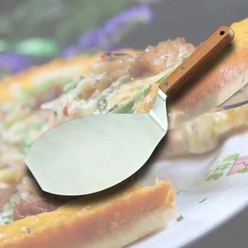 

Wood Handle Stainless Steel Cake Lifter Pizza Server Cookie Spatula Big Pizza Shovel Free Shipping wen7108