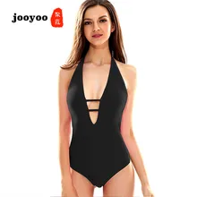Модный сплошной цельный купальник, сексуальный темперамент, черный, большой размер, Цельный купальник, v-образный вырез, купальник, плюс размер, jooyoo