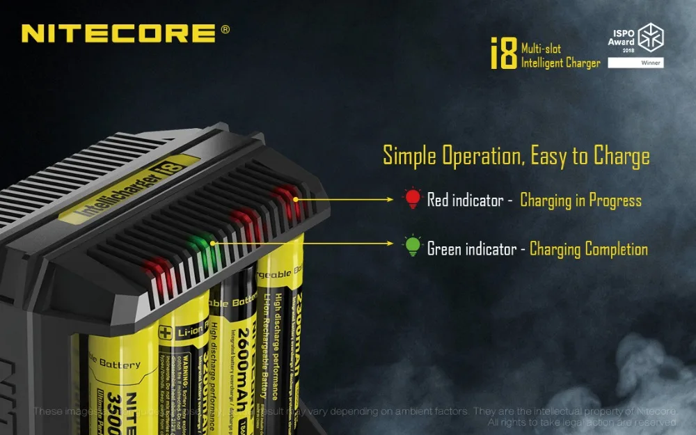 Nitecore i8 интеллектуальные Зарядное устройство 8 всего Слоты 4A Выход Smart Зарядное устройство для IMR18650 16340 10440 AA AAA 14500 26650 и устройство USB