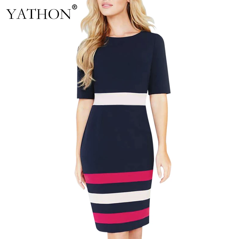 YATHON Elegant Office Work Summer Bodycon Dress Womens 2017 Pin Up