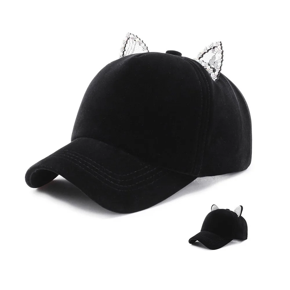 Женская бейсбольная кепка регулируемая Милая женская шапка с кошачьими ушками модная повседневная простая уличная бейсболка s # LR2