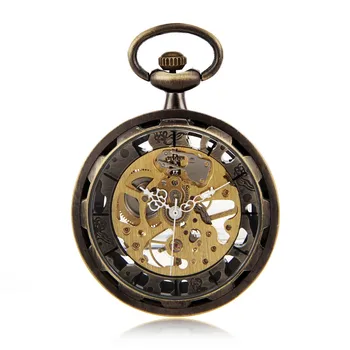 

Open Face Skeleton Steampunk Hand Wind Mens Pocket Watch W/Chain Luxury Timepiece Reloj De Bolsillo 5 Colors for choice