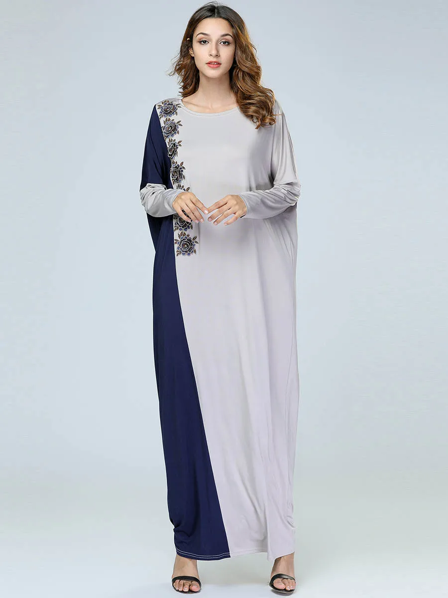 Мусульманская летучая мышь рукав абайя вышивка, Макси-платье кимоно длинные халаты свободный стиль Юба Рамадан Ближний Восток Арабский исламский одежда