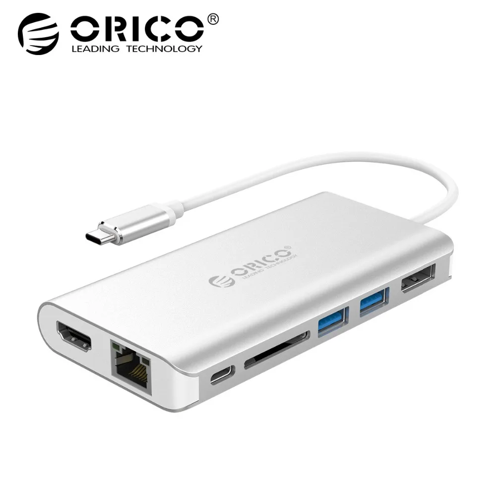 

ORICO 7 in 1 USB C HUB to USB3.0 HDMI Displayport RJ45 SD Adapter with Type-C Charging Ports for Samsung S9 Note 8 MacBook Pro